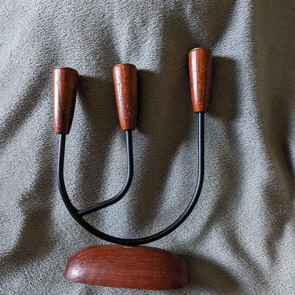 SMALL MID CENTURY MODERN MCM TEAK CANDELABRA 3 ARMS DENMARK - Picture 5 of 7